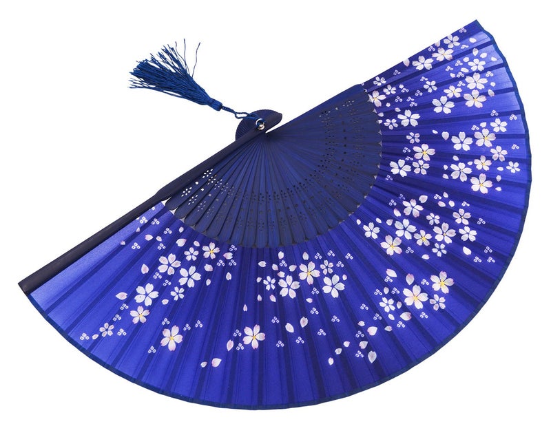 Amajiji 8.27"(21cm) Hand Held Bamboo Silk Folding Fan Hand Fan,Chinese/Japanese Charming Elegant Vintage Retro Style,Women Ladys Girls Best Gifts (Blue) - Image 3